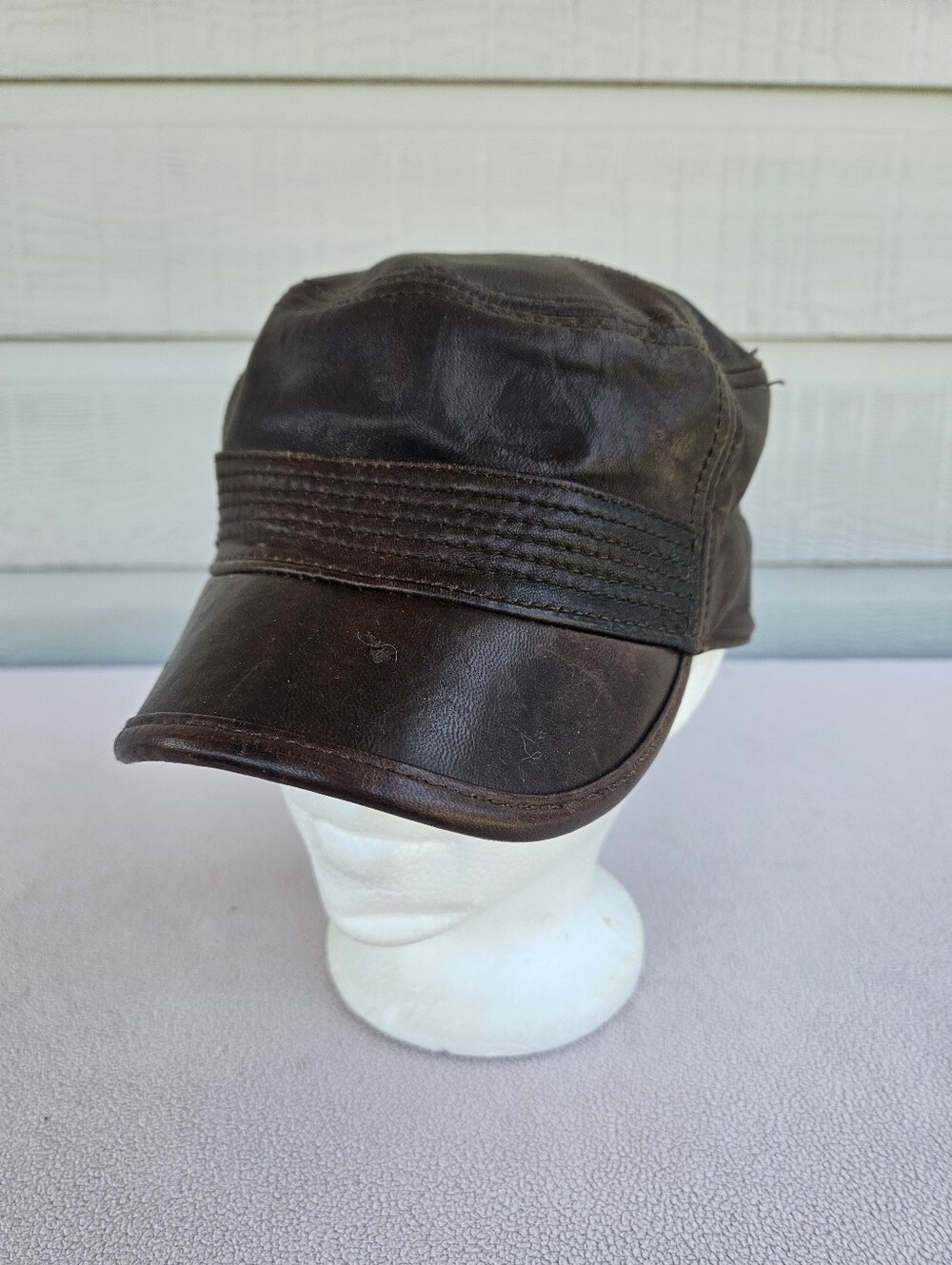 VTG Wilsons Leather Brown Cadet Military Cap Hat OS Adjustable Y2K